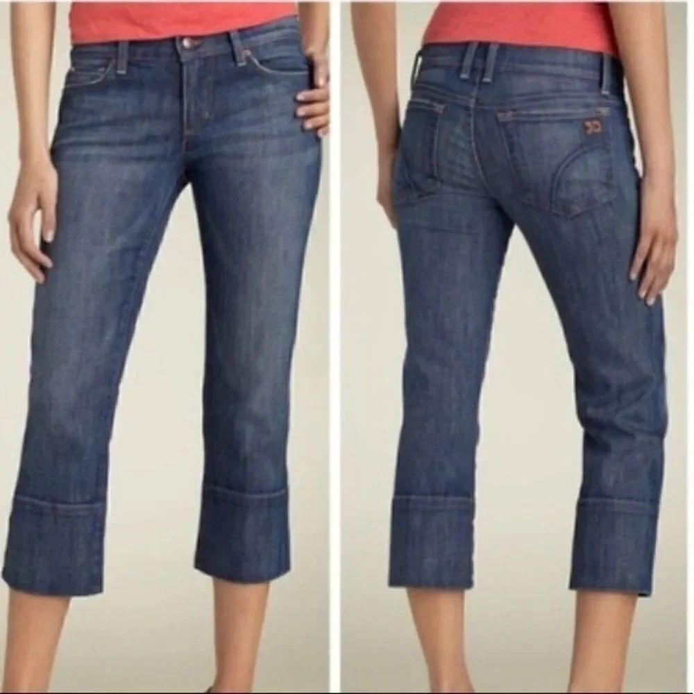 Blue Mid Rise Cropped Jeans